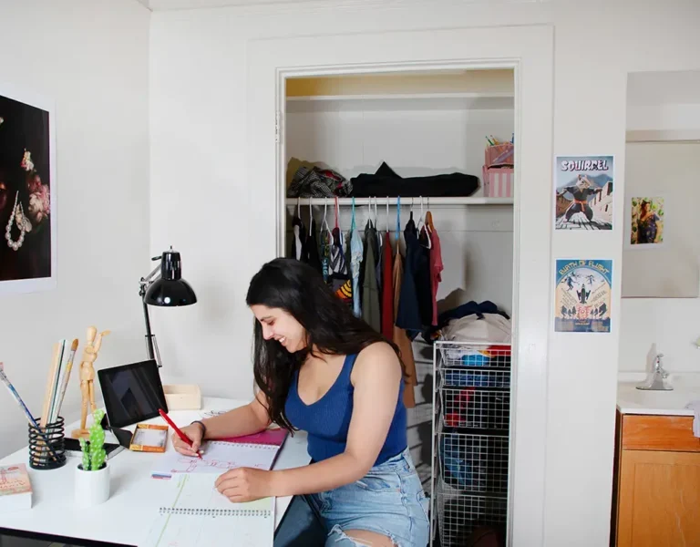 Student in dorm room