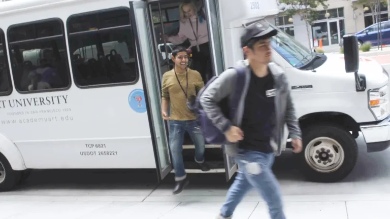 Shuttle bus with students