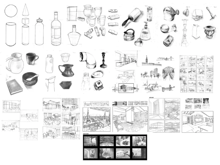 Various student sketches