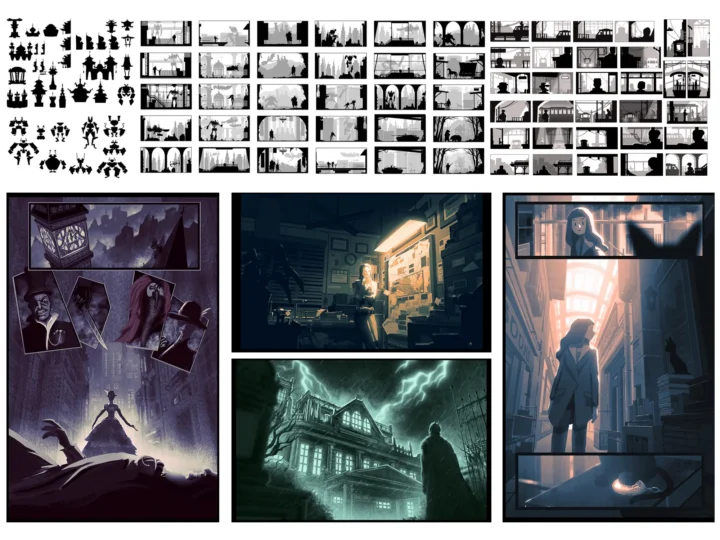 Collection of student work showing work on perspective