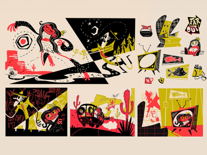 Storyboard for mobile game showing characters and various elements