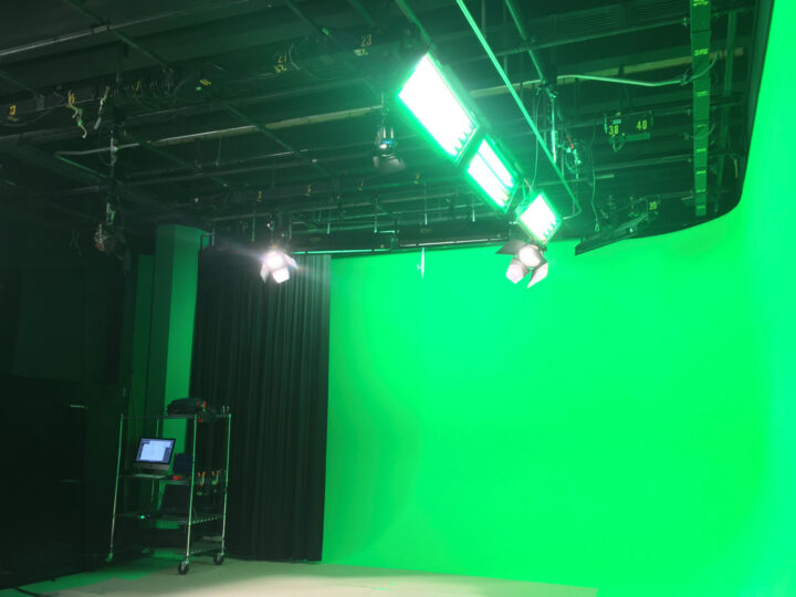 Inside of an empty green screen studio