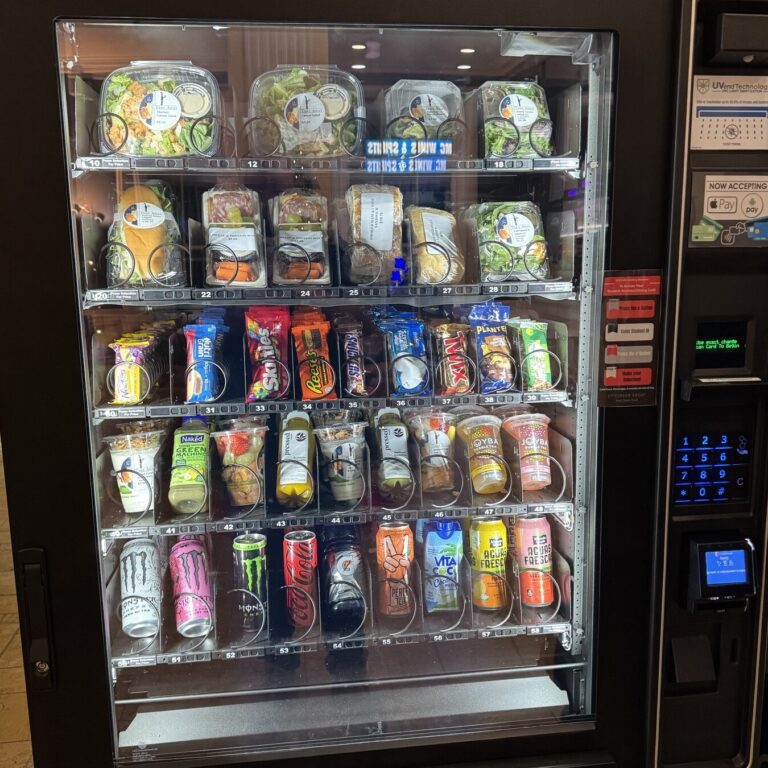 Vending machine in lobby of building