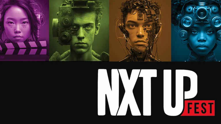 Four robotic and human-like faces in different colors above 