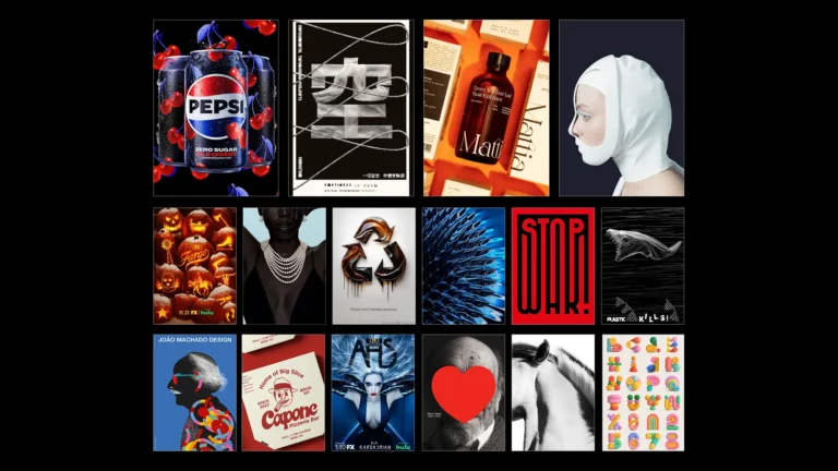 A collage of various digital artwork, advertising, and graphic design images.