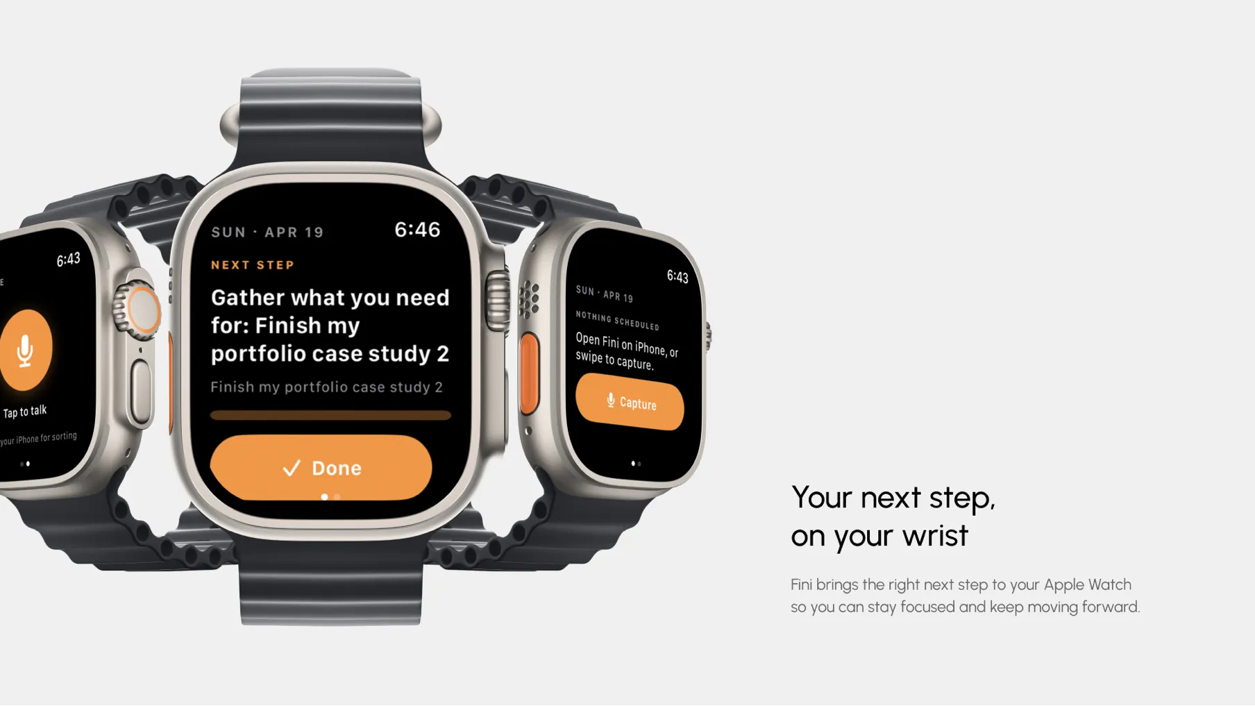 Smartwatch screens displaying task reminders and activity prompts.