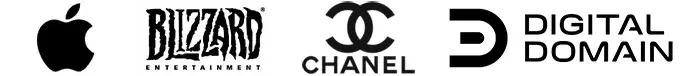Logos of Apple, Blizzard, Chanel, and Digital Domain