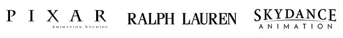 Logos for Pixar Animation Studios, Ralph Lauren, and Skydance Animation