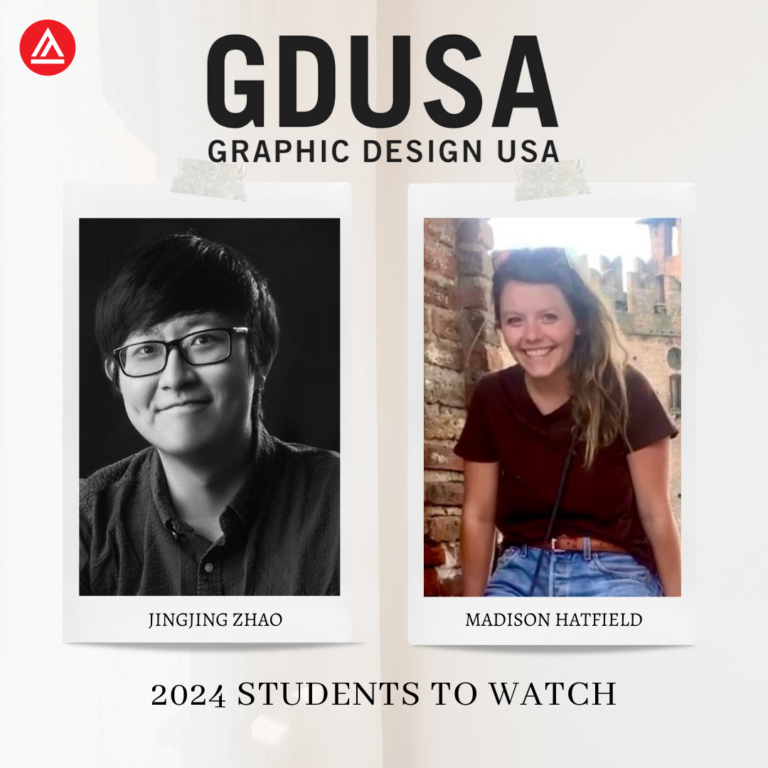 Two portrait photos side by side: left is Jingjing Zhao in black-and-white, right is Madison Hatfield outdoors smiling.
