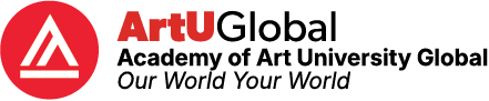 Art style gallery logo with red circle and white triangle, "ArtU" text