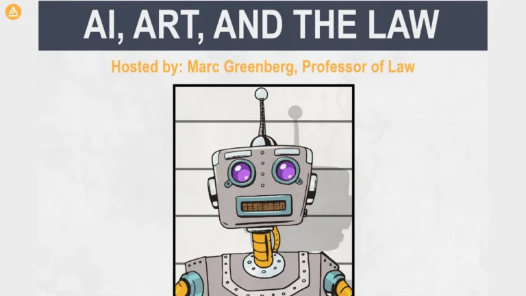 Retro robot with purple eyes stands in front of a lined background. Text above reads, 