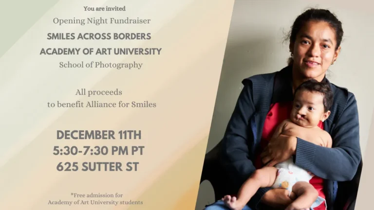 A woman holds a baby in her arms, both seated. Text on the left reads: 