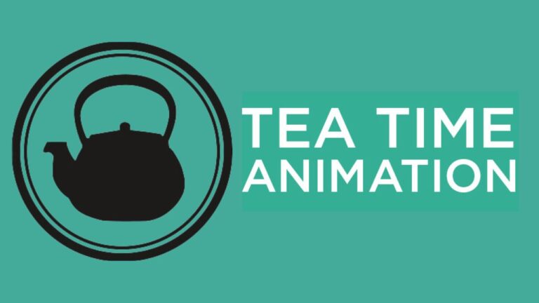 Silhouette of a teapot inside a circle on a teal background. To the right, bold white text reads 