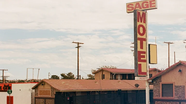 A large sign reading 